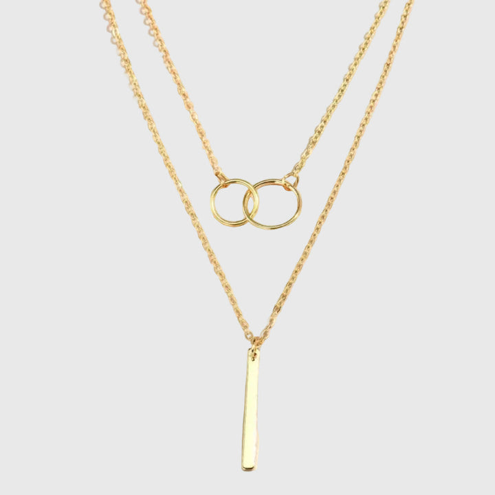 Retro Gold Double Circle Pendant Necklace