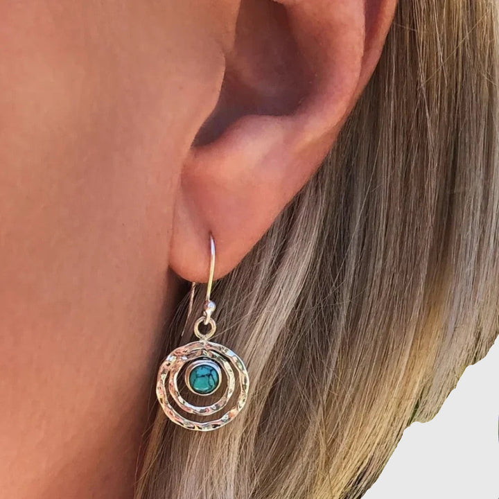 Boho Saturn Earrings with Turquoise Stone in Silver & Gold