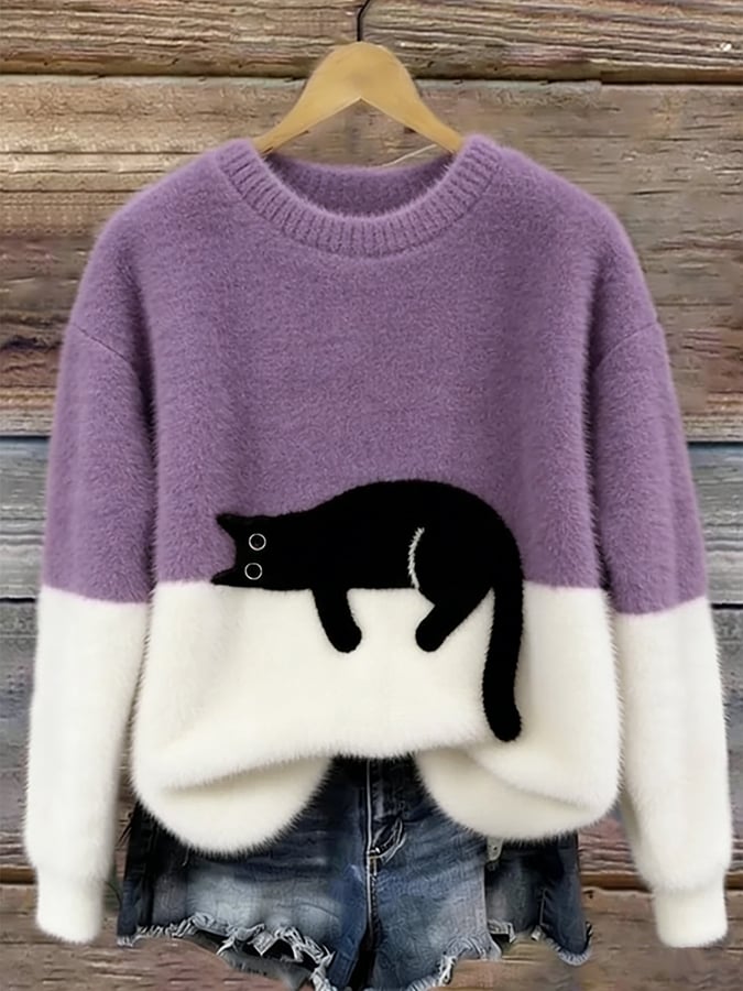 Aileen | Cat Print Oversized Sweater