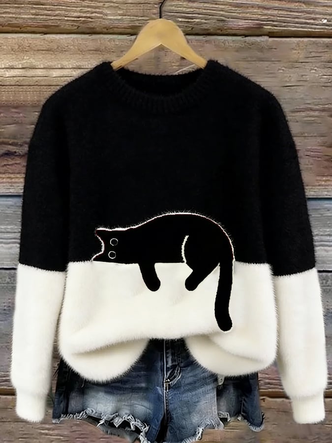Aileen | Cat Print Oversized Sweater