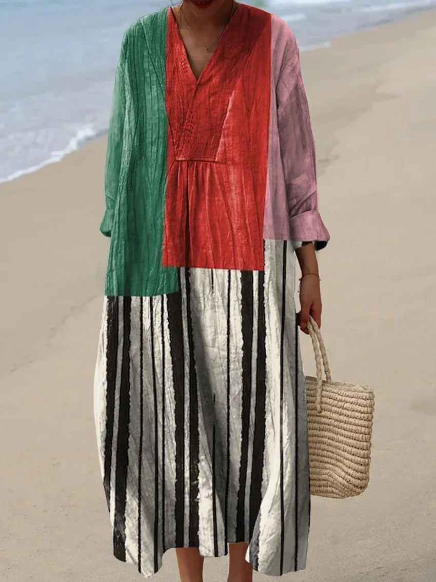 Zoe | Elegant Casual Maxi Dress for Women with Colorful Patchwork Print