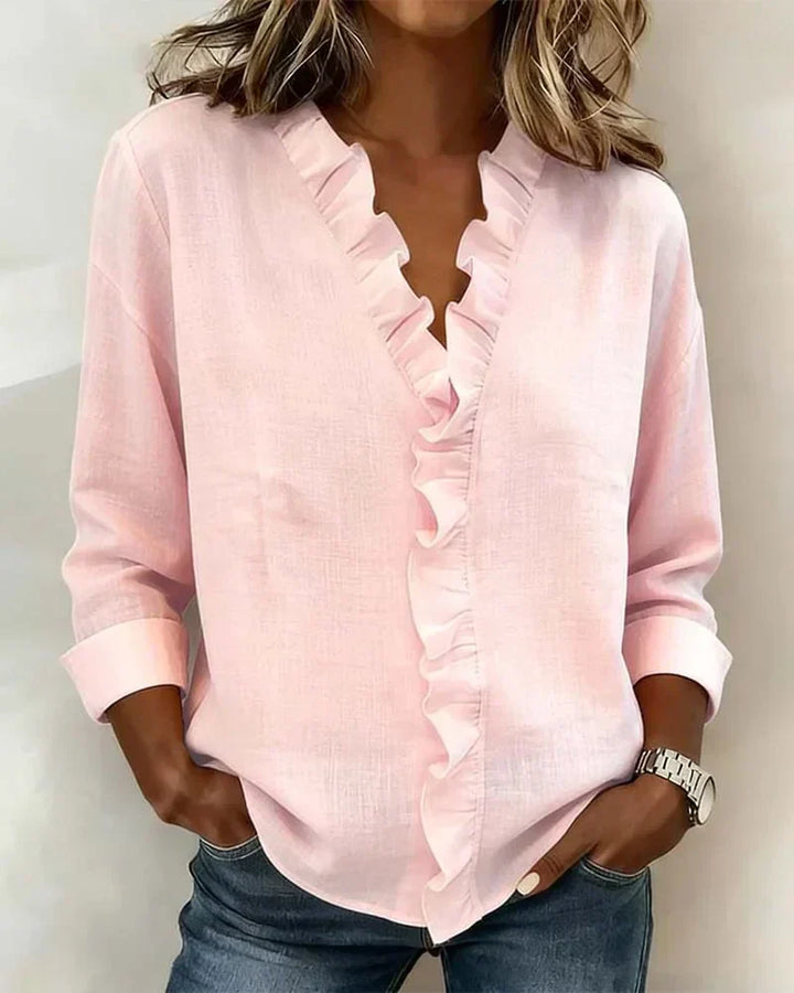 Scarlett | Blouse with Ruffles, V-Neck and Long Sleeves