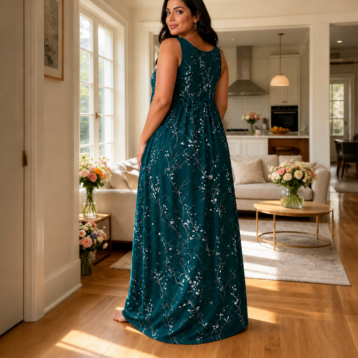 Effortless Plus Size Floral Maxi Dress with Scoop Neck Button Front Autumn Style