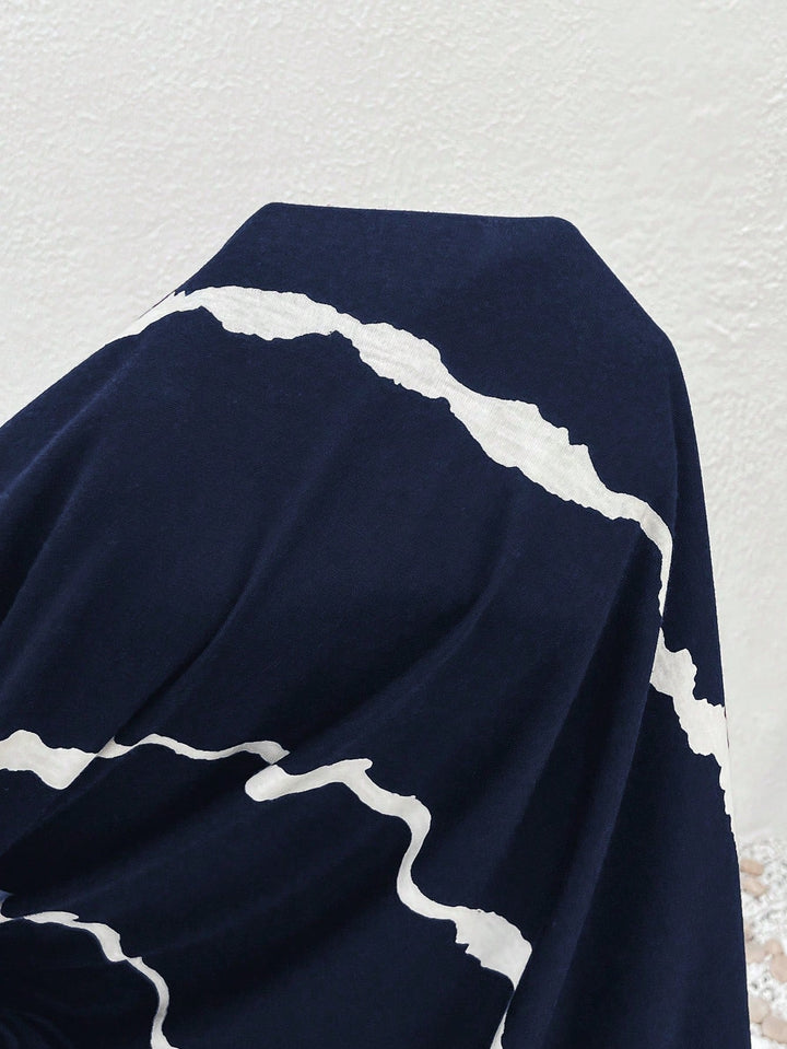 Elegant Navy Tie Dye Maternity Maxi Dress with V Neck Spaghetti Strap Flowing Bohemian