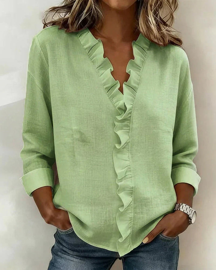 Scarlett | Blouse with Ruffles, V-Neck and Long Sleeves