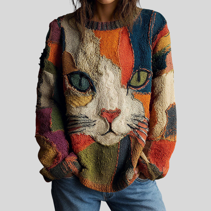 Zaira | Artistic Cat Print Top