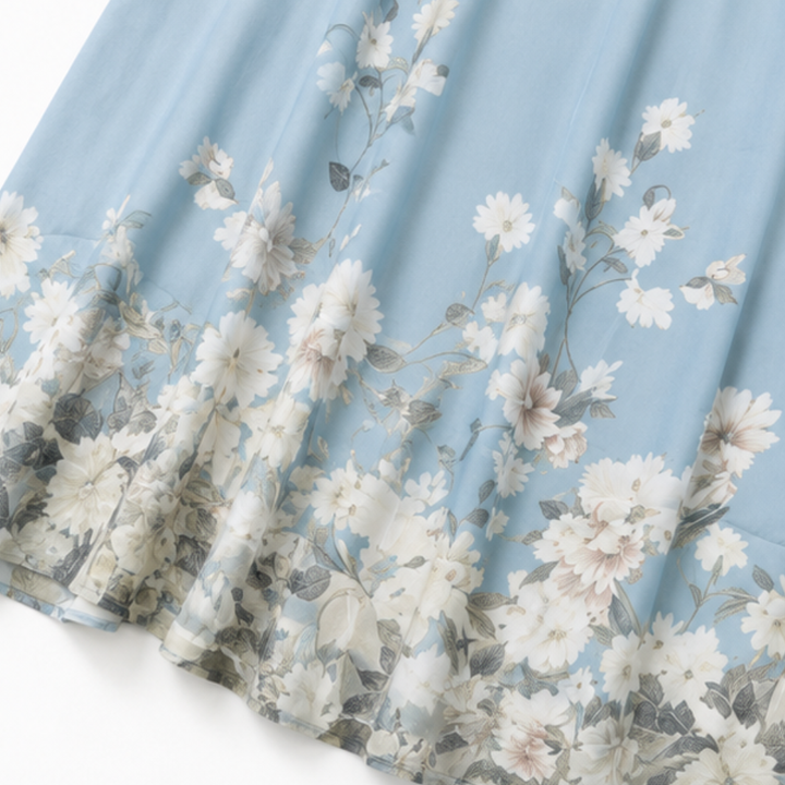 Elegant Blue Floral Maxi Dress with Halter Neck Pleated Flowing Fall Wedding Guest