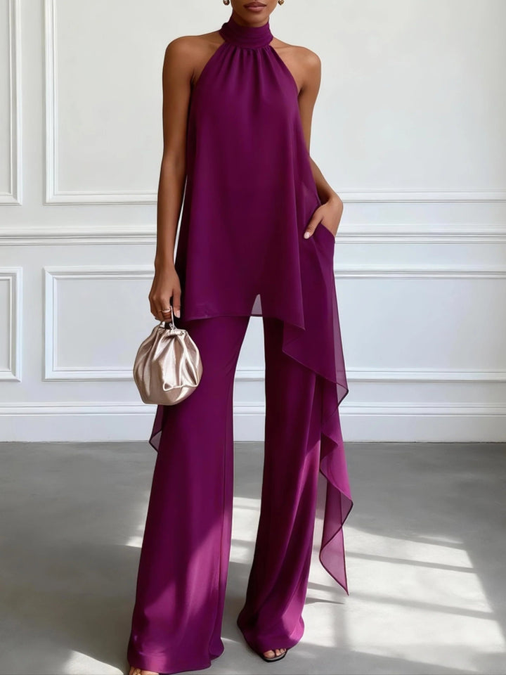 Elegant Sleeveless Purple Top with Pants Two-Piece Set
