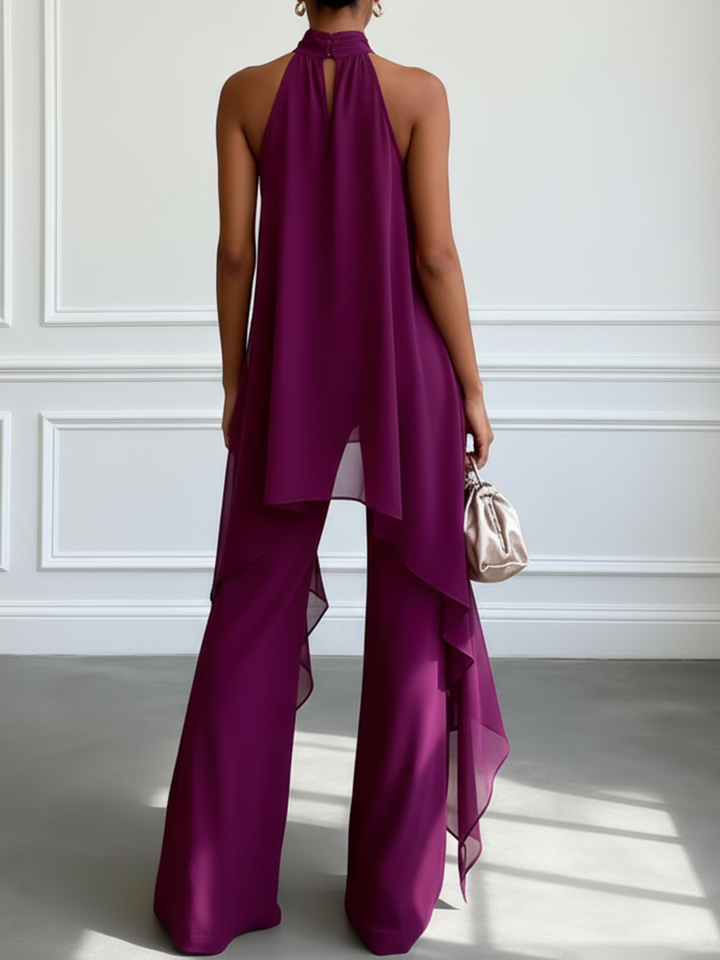 Elegant Sleeveless Purple Top with Pants Two-Piece Set