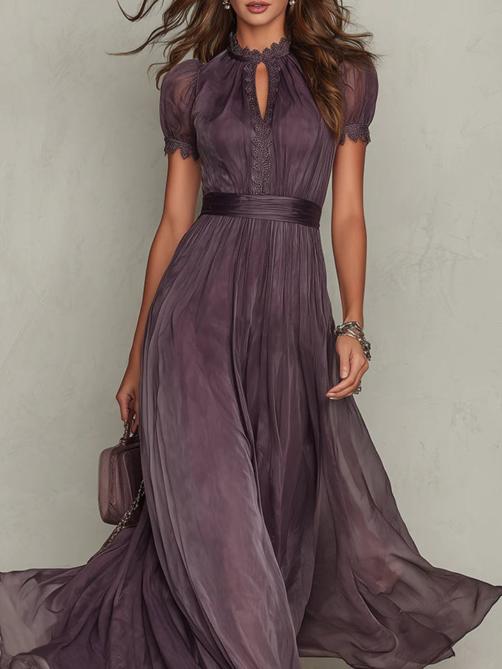 Maxi Chiffon Dress with Keyhole Neckline in Purple