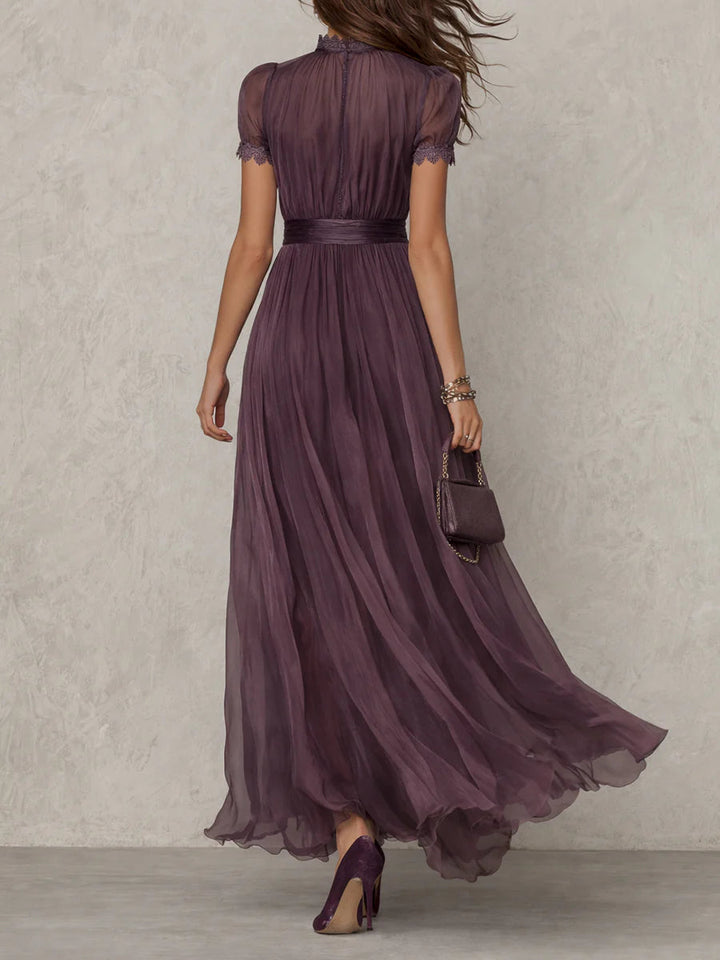 Maxi Chiffon Dress with Keyhole Neckline in Purple