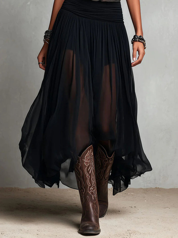 Black sleeveless top with maxi tulle skirt (with belt)
