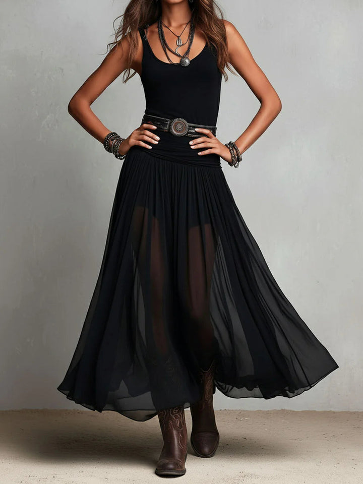 Black sleeveless top with maxi tulle skirt (with belt)