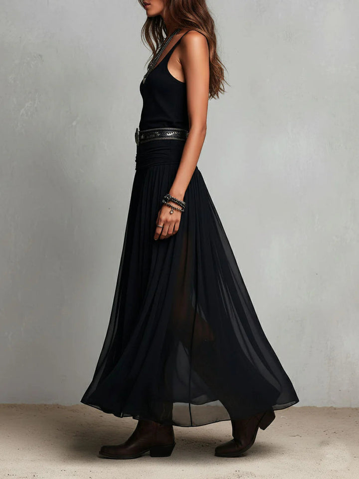 Black sleeveless top with maxi tulle skirt (with belt)