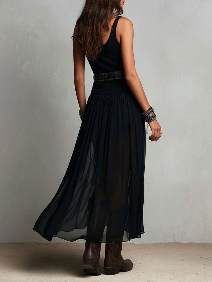 Black sleeveless top with maxi tulle skirt (with belt)