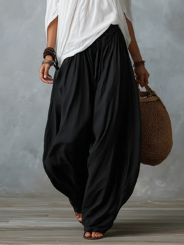 White Off-the-Shoulder Top and Wide Lantern Pants Set