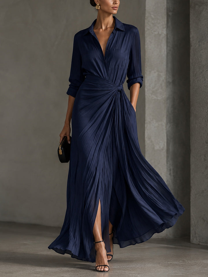 Elegant Navy Floral Off-Shoulder Tiered Maxi Dress with Long Sleeve Knotted Waist Wedding Guest