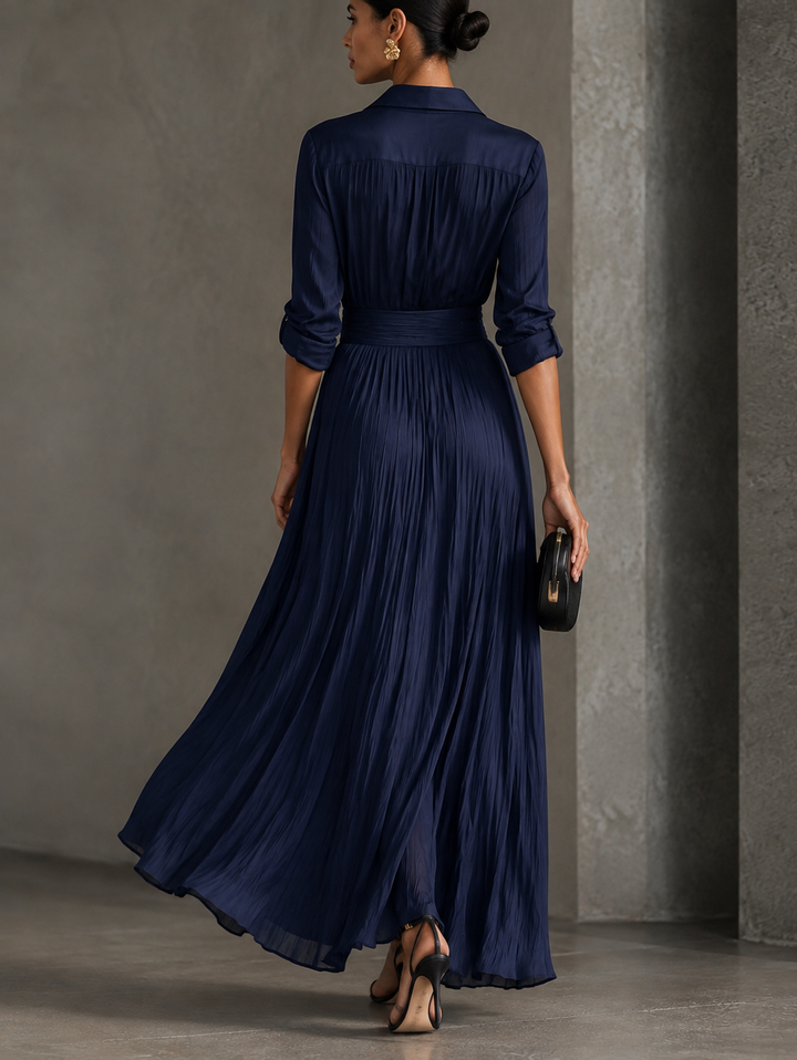 Elegant Navy Floral Off-Shoulder Tiered Maxi Dress with Long Sleeve Knotted Waist Wedding Guest