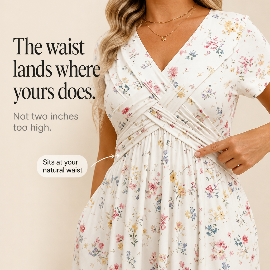 Effortless Floral Midi Dress with V Neck Crisscross Waist Fall Wedding Guest Style