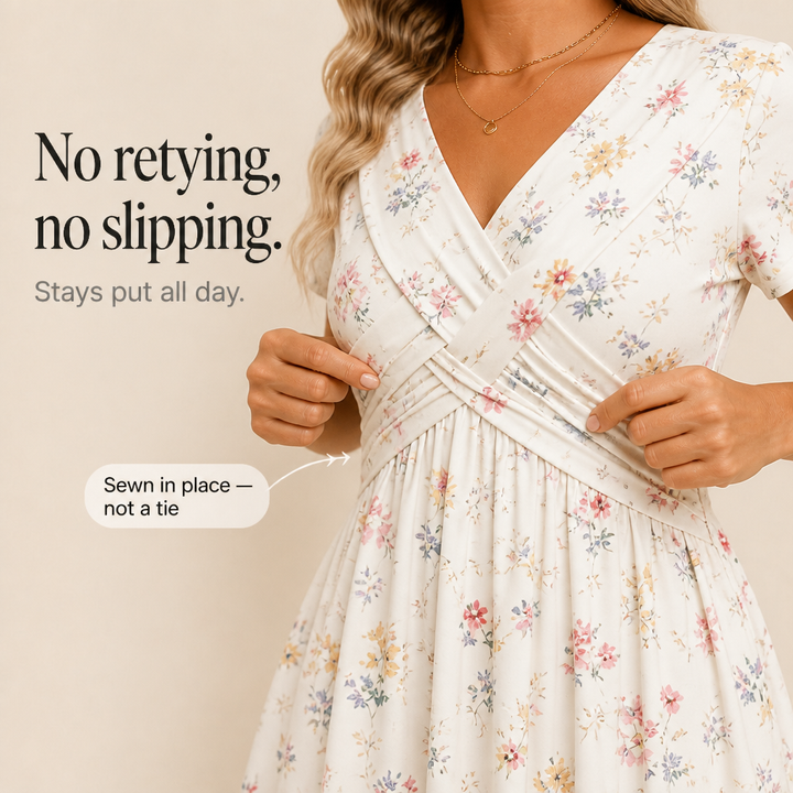 Effortless Floral Midi Dress with V Neck Crisscross Waist Fall Wedding Guest Style