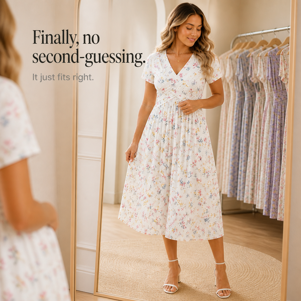 Effortless Floral Midi Dress with V Neck Crisscross Waist Fall Wedding Guest Style