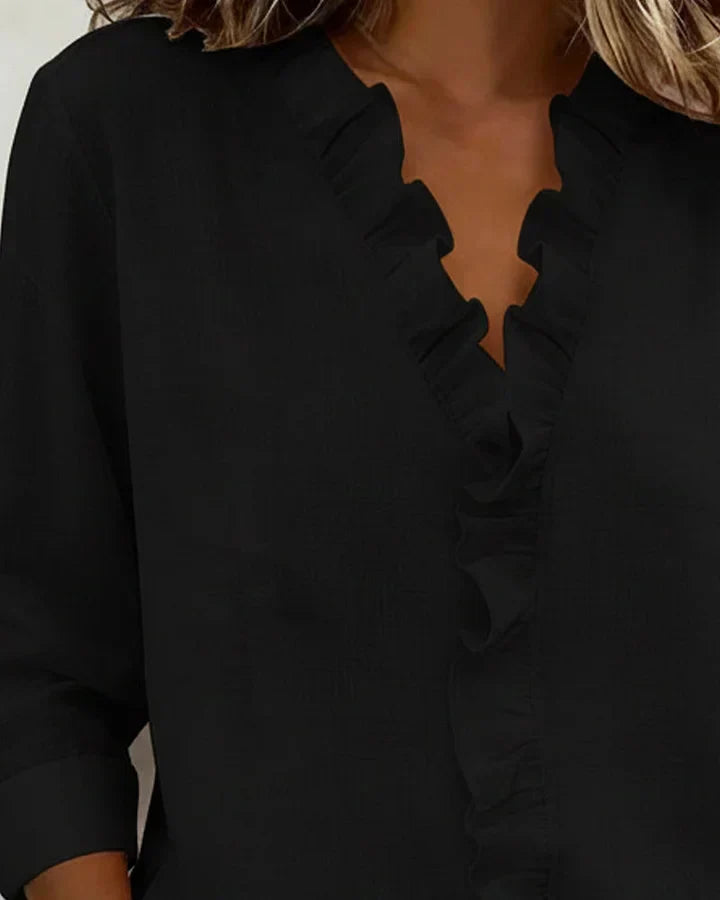 Scarlett | Blouse with Ruffles, V-Neck and Long Sleeves