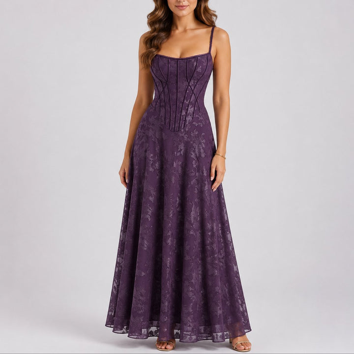 Elegant Floral Jacquard Autumn Wedding Guest Dress with Sweetheart Neckline Corset A Line