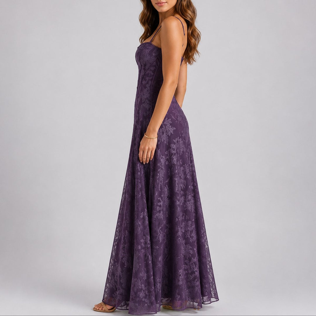 Elegant Floral Jacquard Autumn Wedding Guest Dress with Sweetheart Neckline Corset A Line