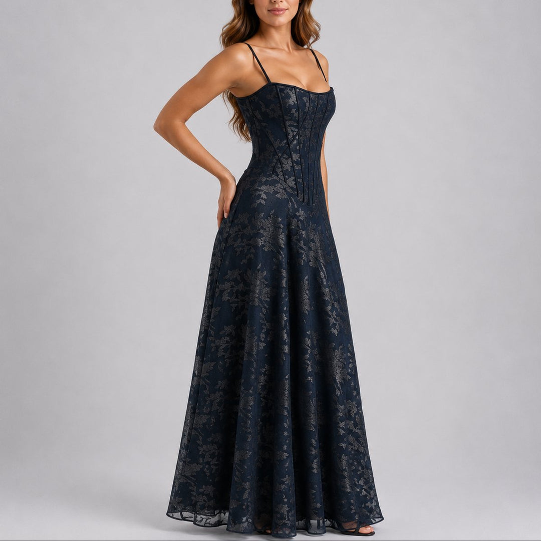 Elegant Floral Jacquard Autumn Wedding Guest Dress with Sweetheart Neckline Corset A Line