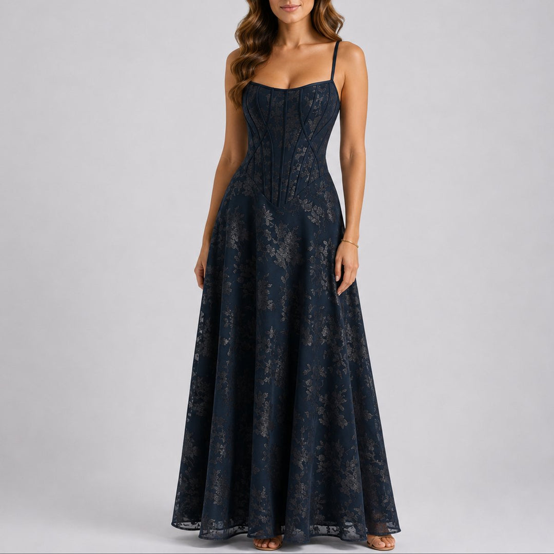 Elegant Floral Jacquard Autumn Wedding Guest Dress with Sweetheart Neckline Corset A Line