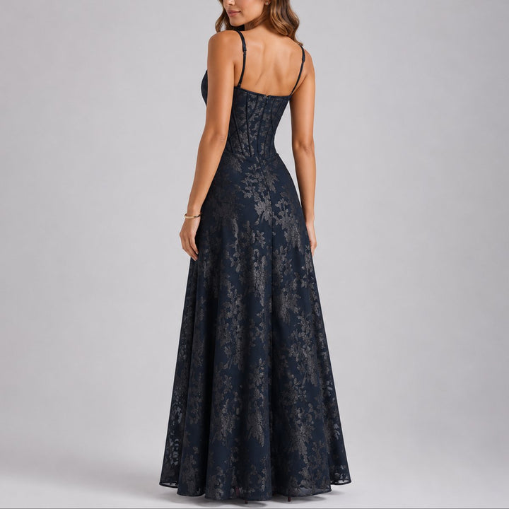 Elegant Floral Jacquard Autumn Wedding Guest Dress with Sweetheart Neckline Corset A Line