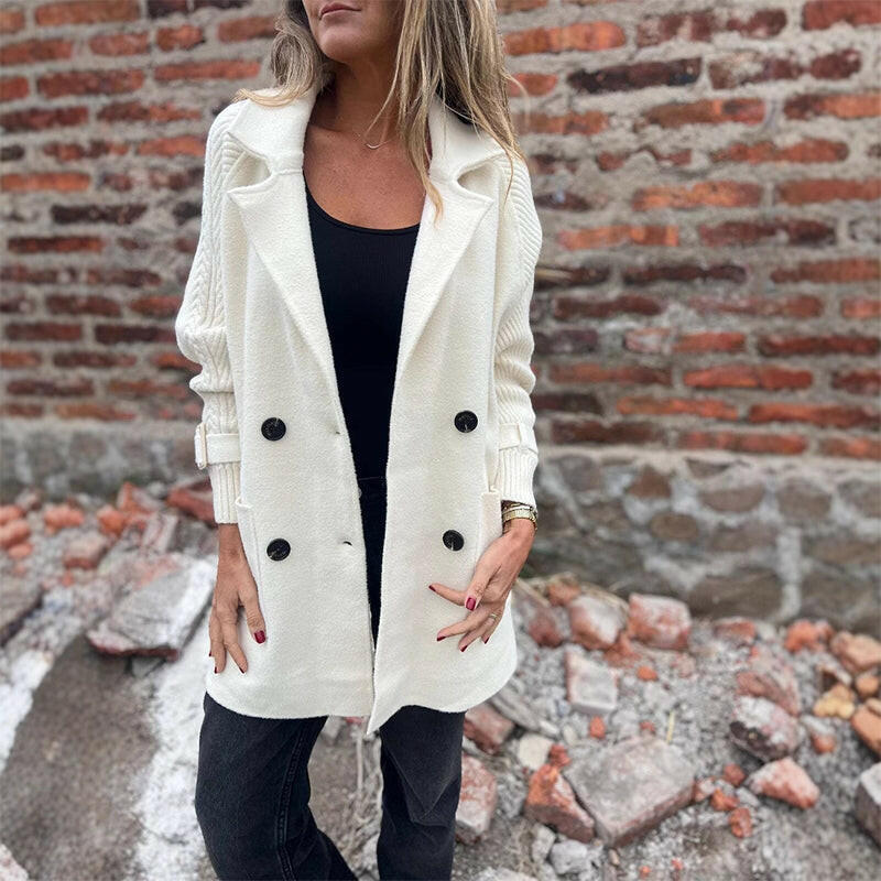Marian | Knit Sleeve Double-Breasted Coat