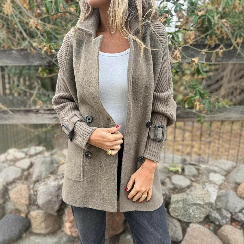Marian | Knit Sleeve Double-Breasted Coat