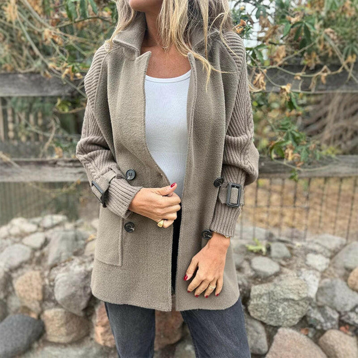 Marian | Knit Sleeve Double-Breasted Coat