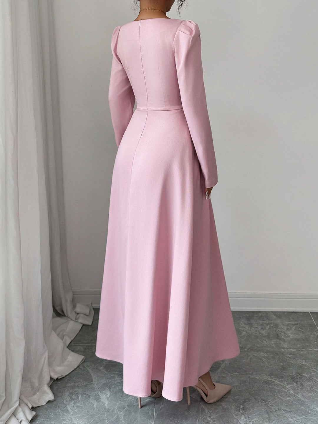 Elegant Mother of the Bride Pink Maxi Dress for Women with Square Neck Pleated Skirt