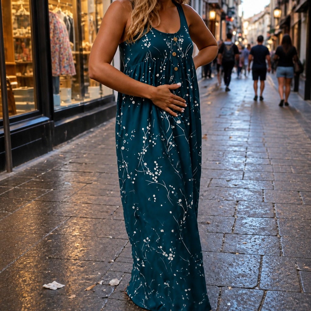 Effortless Plus Size Floral Maxi Dress with Scoop Neck Button Front Autumn Style
