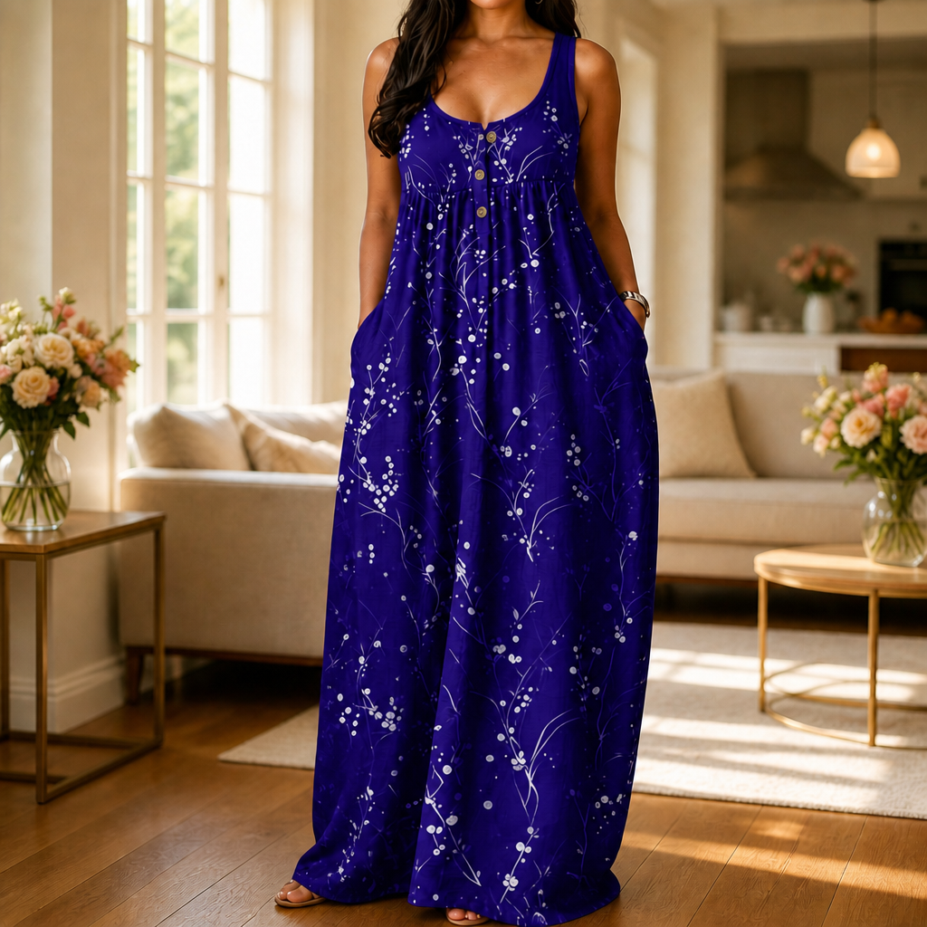 Effortless Plus Size Floral Maxi Dress with Scoop Neck Button Front Autumn Style