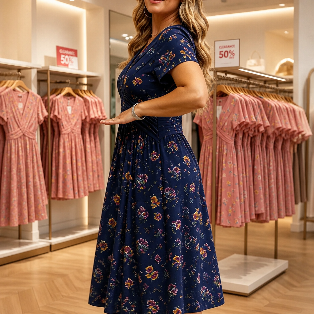 Effortless Floral Midi Dress with V Neck Crisscross Waist Fall Wedding Guest Style