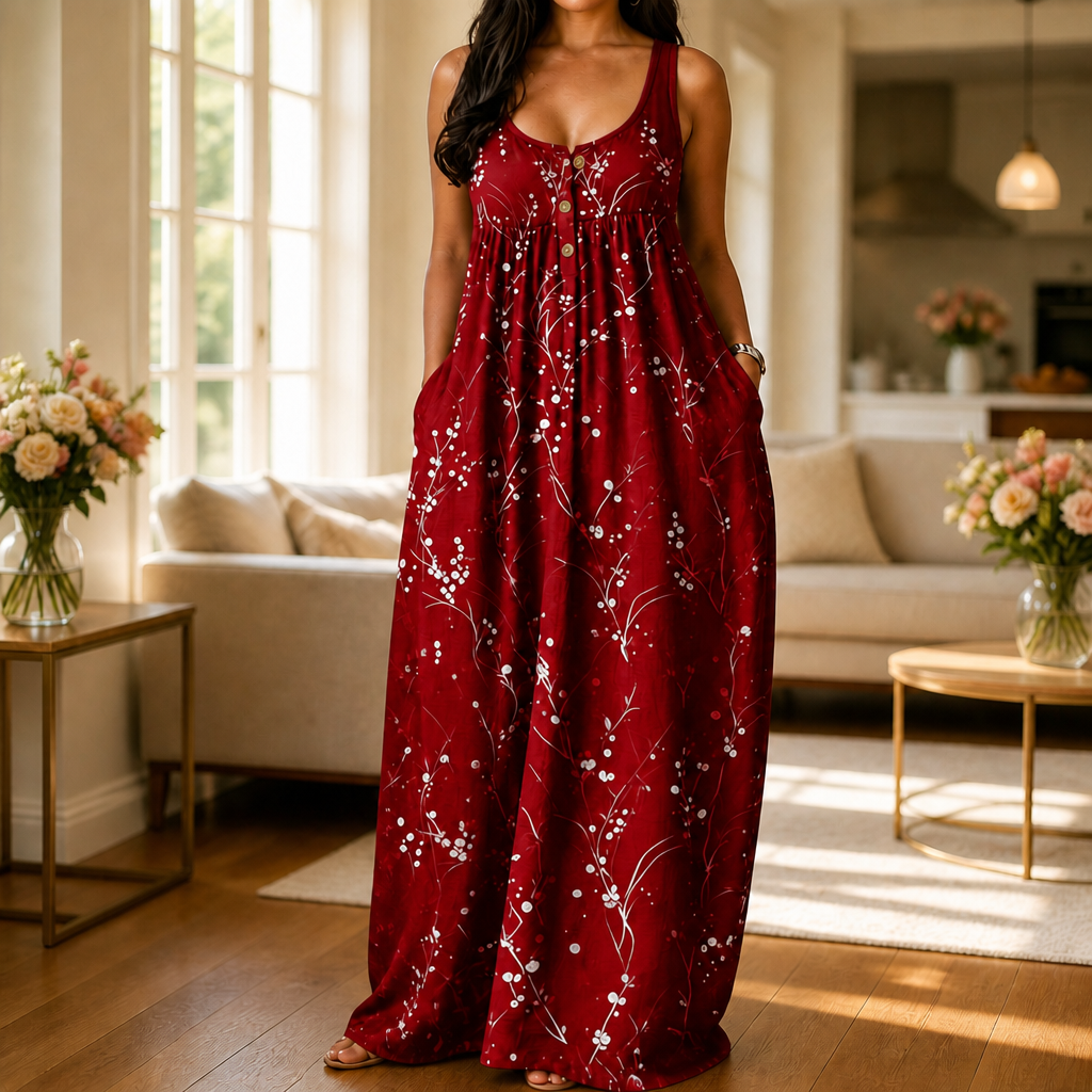 Effortless Plus Size Floral Maxi Dress with Scoop Neck Button Front Autumn Style