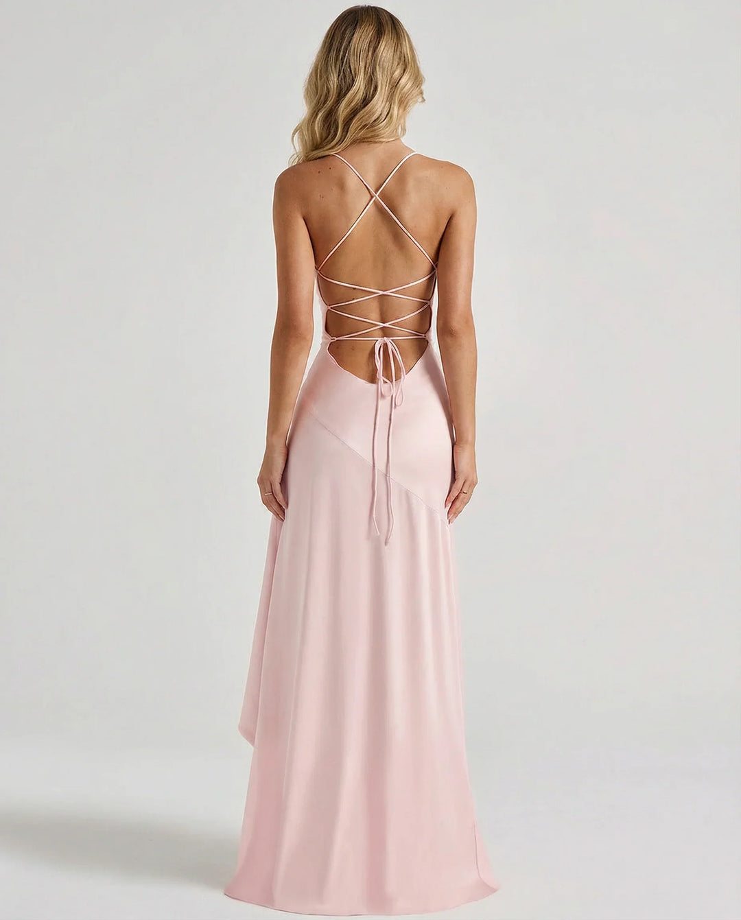 Elegant Satin Autumn Wedding Guest Dress with Sweetheart Neck High Low Ruffle Open Back