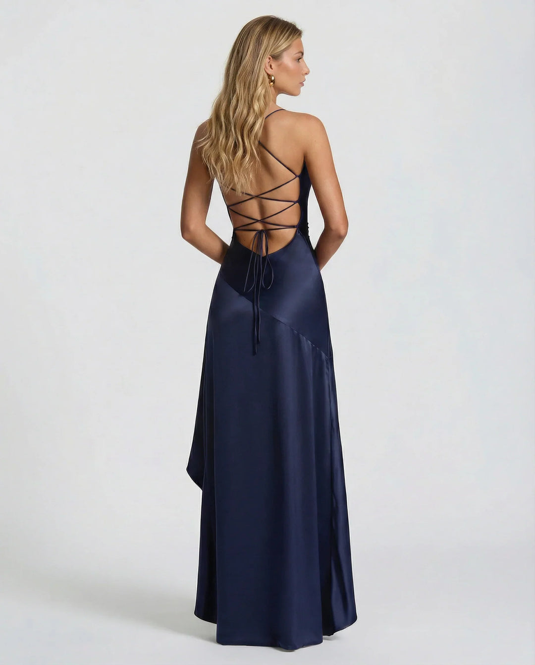 Elegant Satin Autumn Wedding Guest Dress with Sweetheart Neck High Low Ruffle Open Back