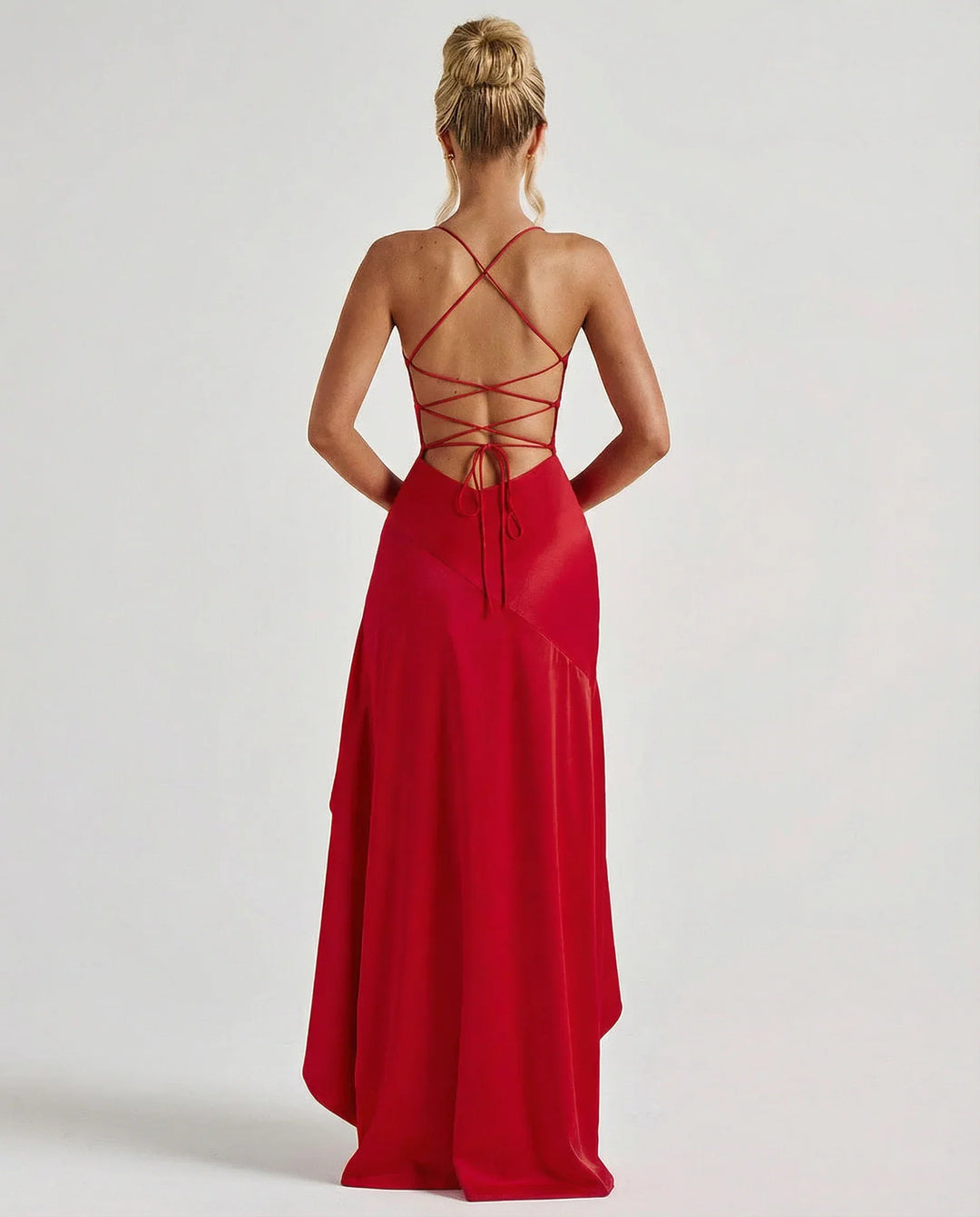 Elegant Satin Autumn Wedding Guest Dress with Sweetheart Neck High Low Ruffle Open Back