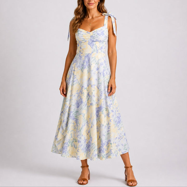 Elegant Floral Autumn Wedding Guest Dress with Sweetheart Neckline Ruched Pleated