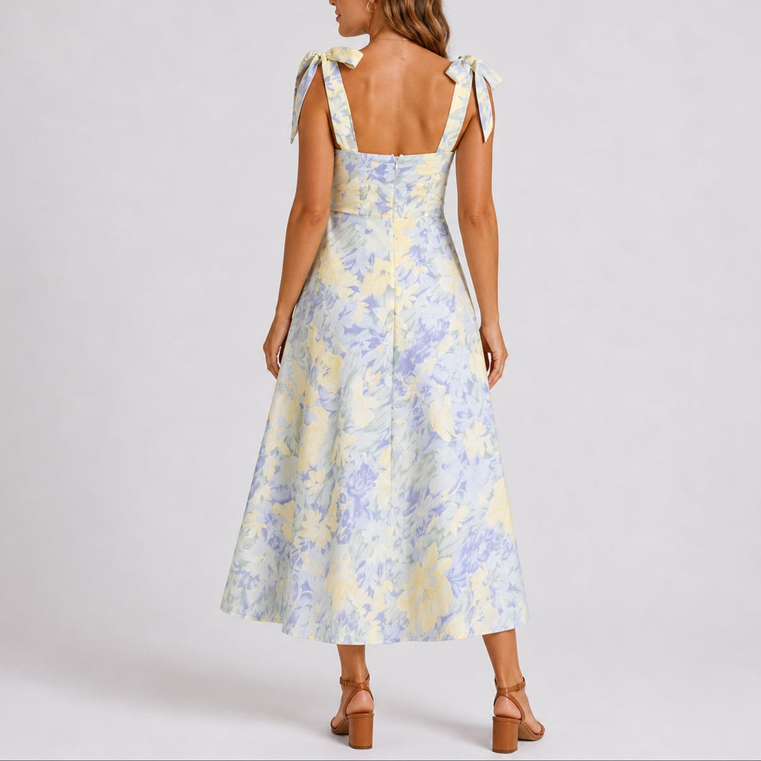 Elegant Floral Autumn Wedding Guest Dress with Sweetheart Neckline Ruched Pleated