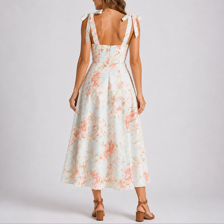 Elegant Floral Autumn Wedding Guest Dress with Sweetheart Neckline Ruched Pleated