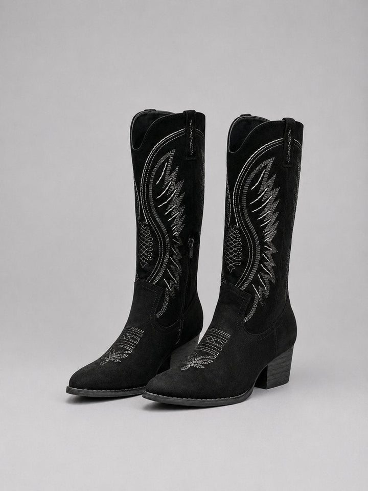 Isabella | Women's Western Embroidered Suede Knee-High Ankle Boots